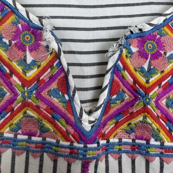 Savanna Jane Womens Floral Embroidered V Neck Tunic Top Size L Boho Peasant - Picture 7 of 10